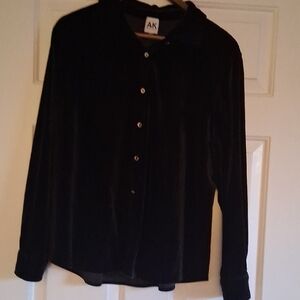 Anne Klein Black Velvet Button-Down Shirt